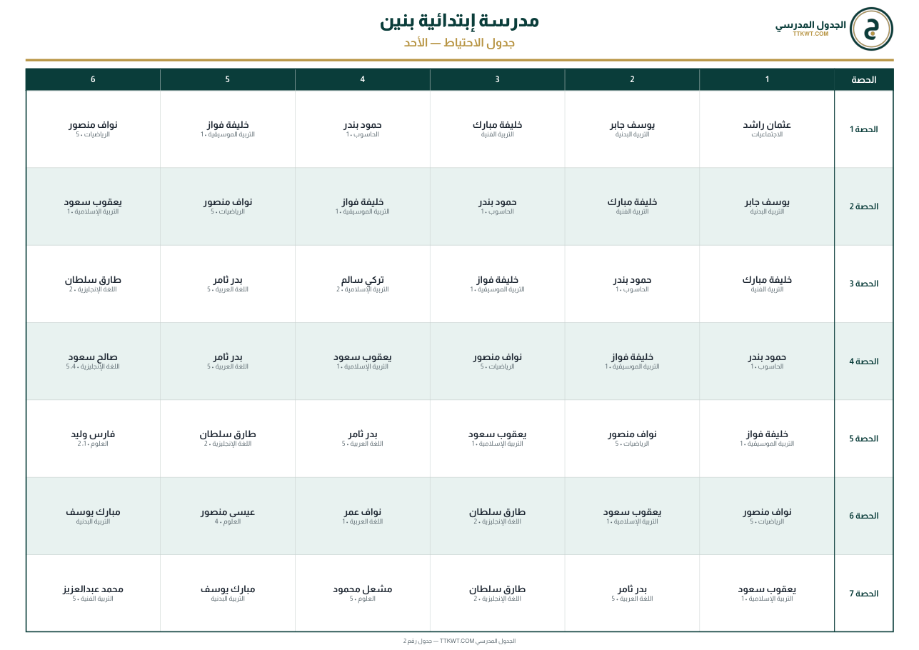 جدول الاحتياط اليومي PDF