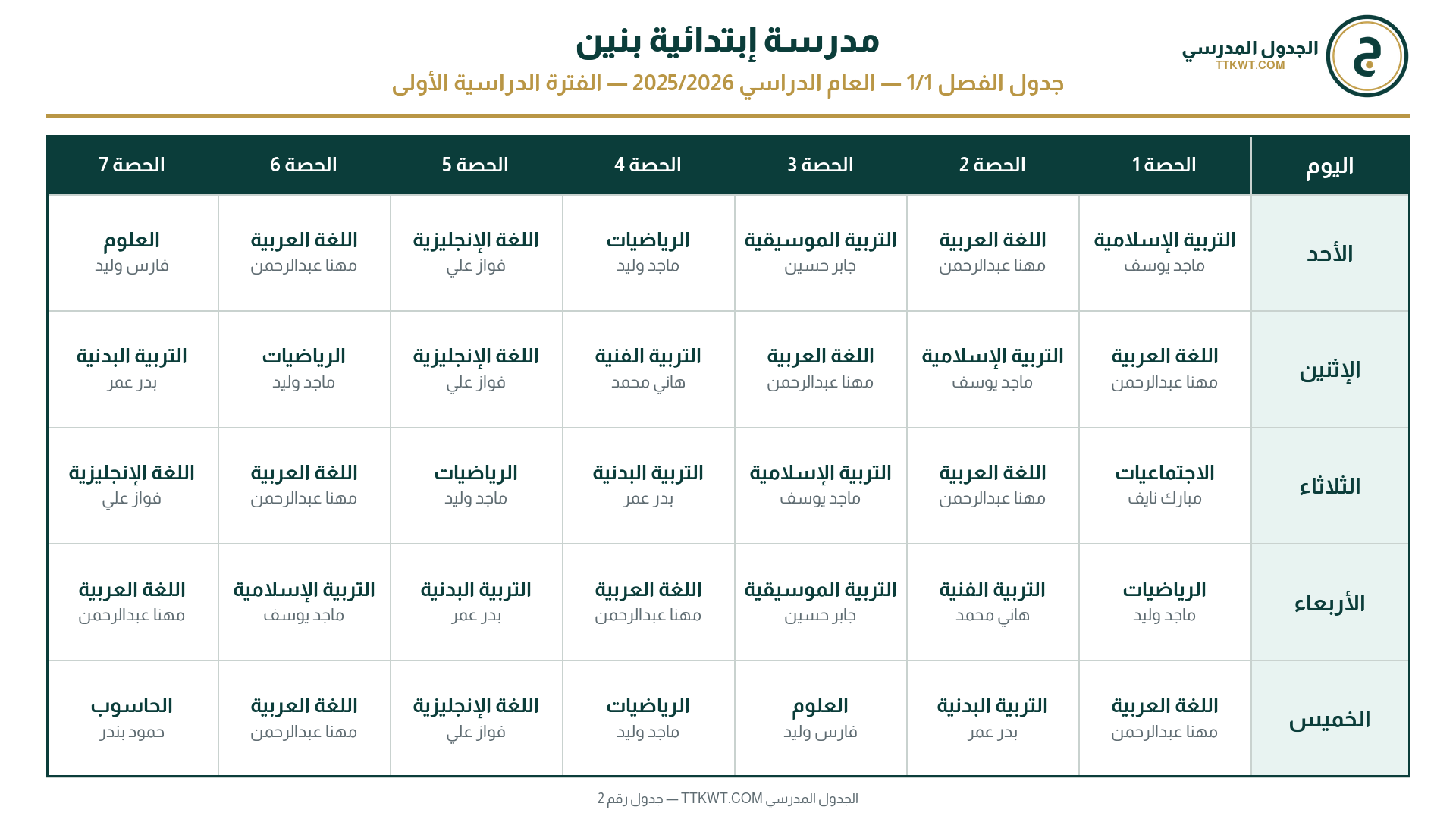 صورة جدول فصل للنشر