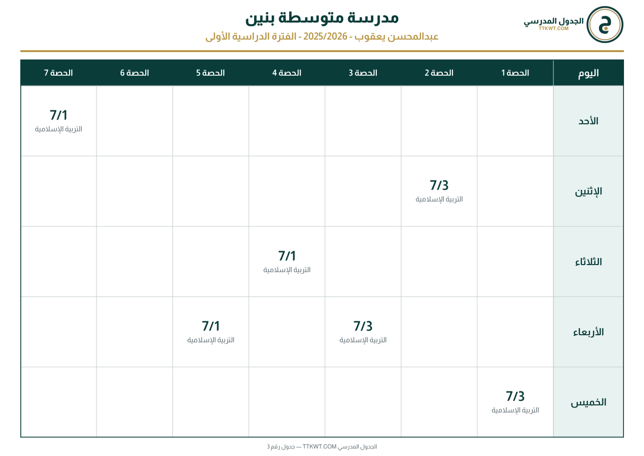 جدول معلم PDF
